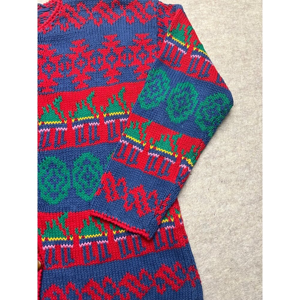 Vintage Gallagher Ramie Cotton Cardigan Holidays Knit Sweater Medium Pattern - Picture 3 of 8